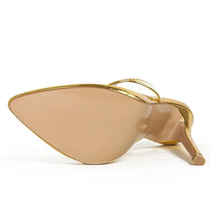 Pointed Toe Women Slippers Street Style Gold Silver High Heels Sandals