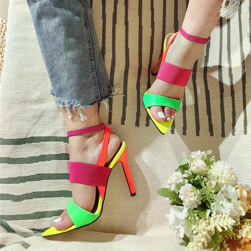 Fashion Mixed Color Buckle Strap Sandals For Women