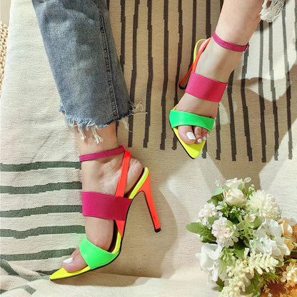 Fashion Mixed Color Buckle Strap Sandals For Women