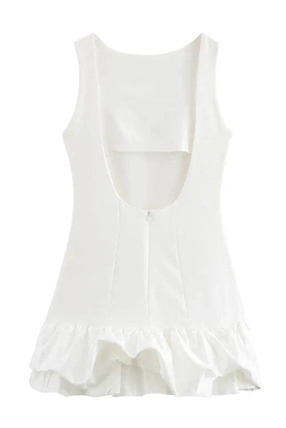 Patchwork Lace Pleated O Neck Sleeveless Mini Dress