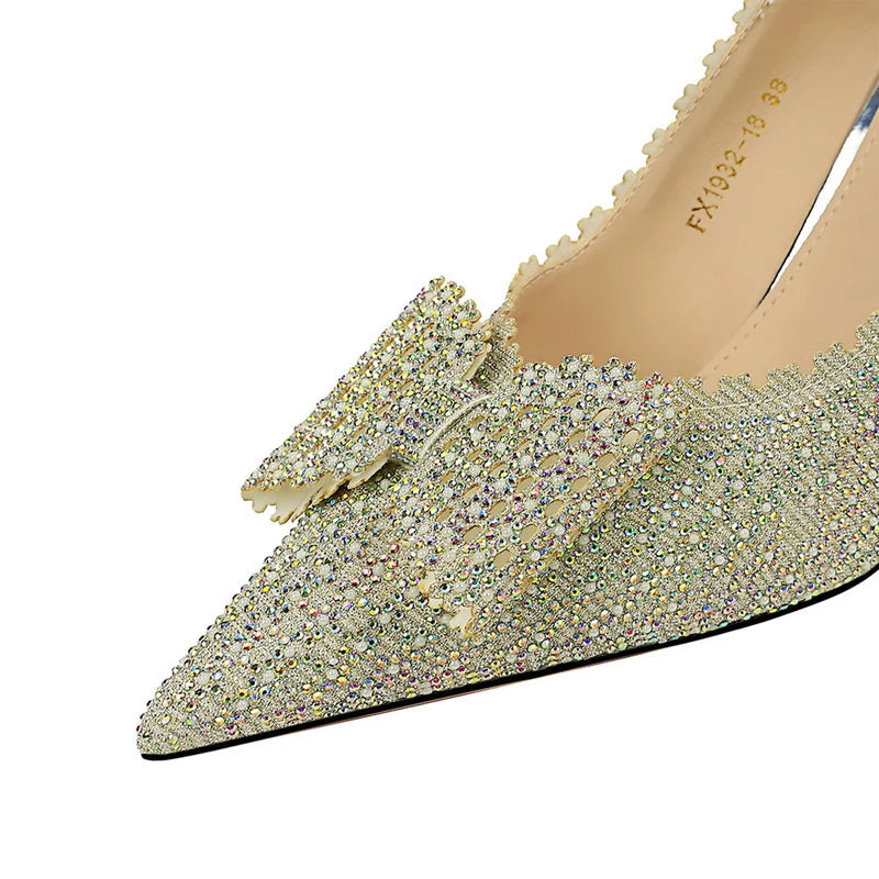 Rhinestone Bow Princess Pumps For Women Wedding Fashion Shoes
