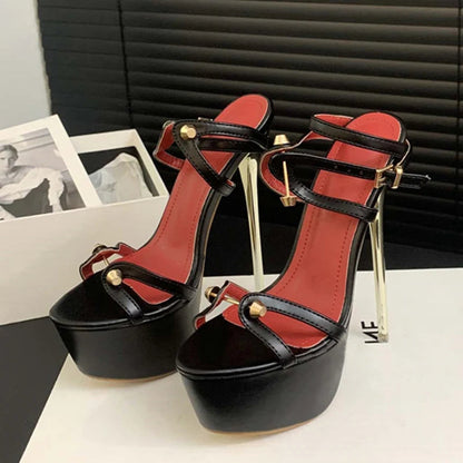 Platform Sandals With Metal Narrow Band And Open Toe Sexy Stripper High Heels