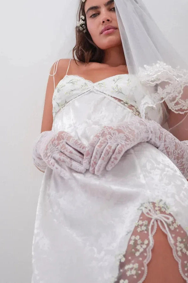 Sleeveless Lace Backless V Neck Mini Dress With Slit