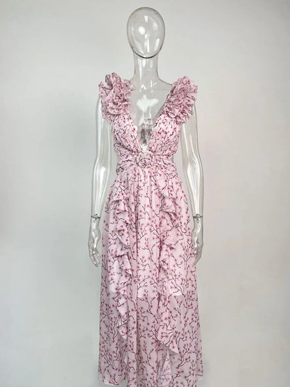 Valentina Floral Dress With Cut Out Ruffle
