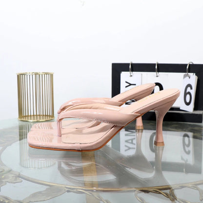 Patent Leather High-Heeled Flip Flops For Women In Summer