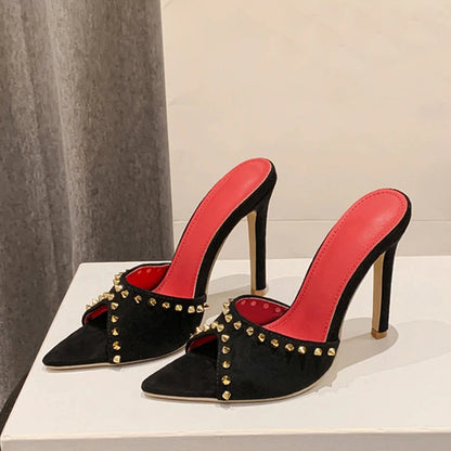 Metal Rivet Designer High Heels Women Slippers For Summer Fashion