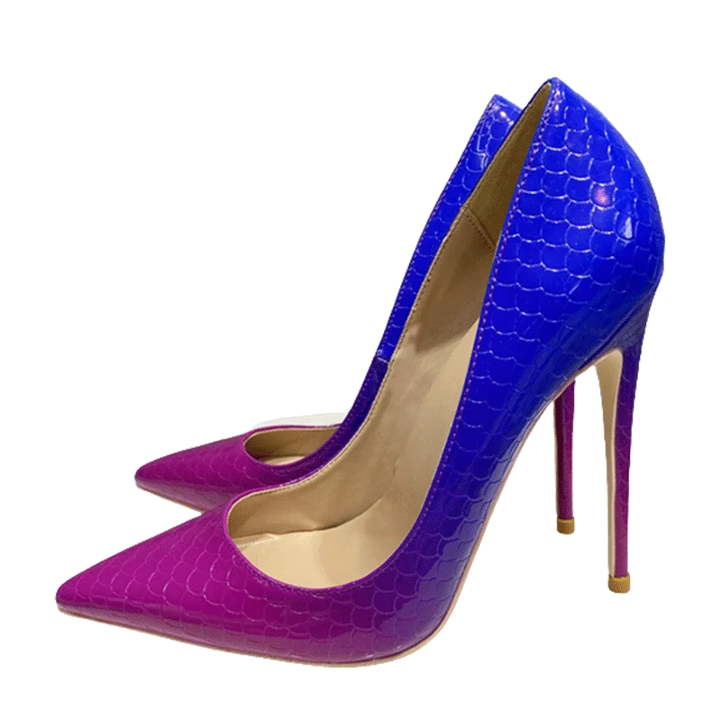 Blue Pink Crocodile Effect Women Sexy High Heel - 8Cm 10Cm 12Cm