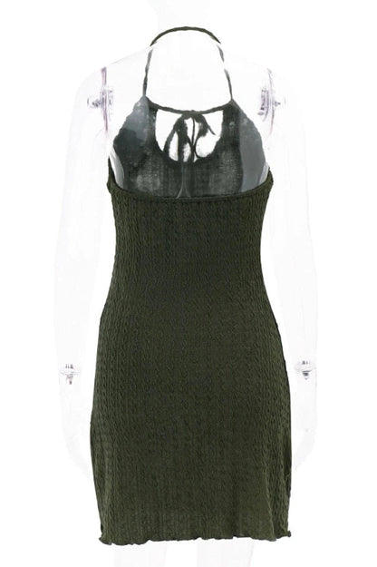 Backless Sleeveless Mini Dress With Lace-Up Hollow Out