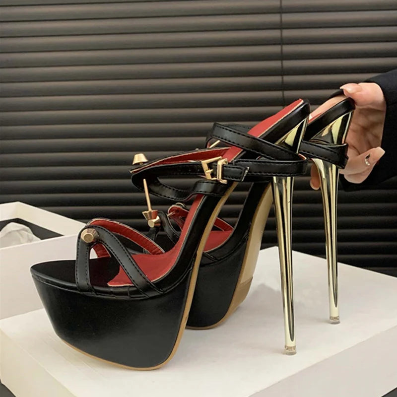 Platform Sandals With Metal Narrow Band And Open Toe Sexy Stripper High Heels