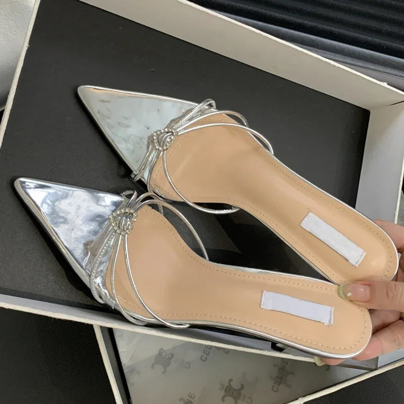 Summer Fashion Narrow Band Pointed Toe Slippers Women Thin Low Heels Sandals