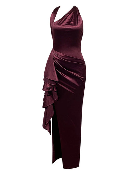 Burgundy High-Low Shirley Halter Dress
