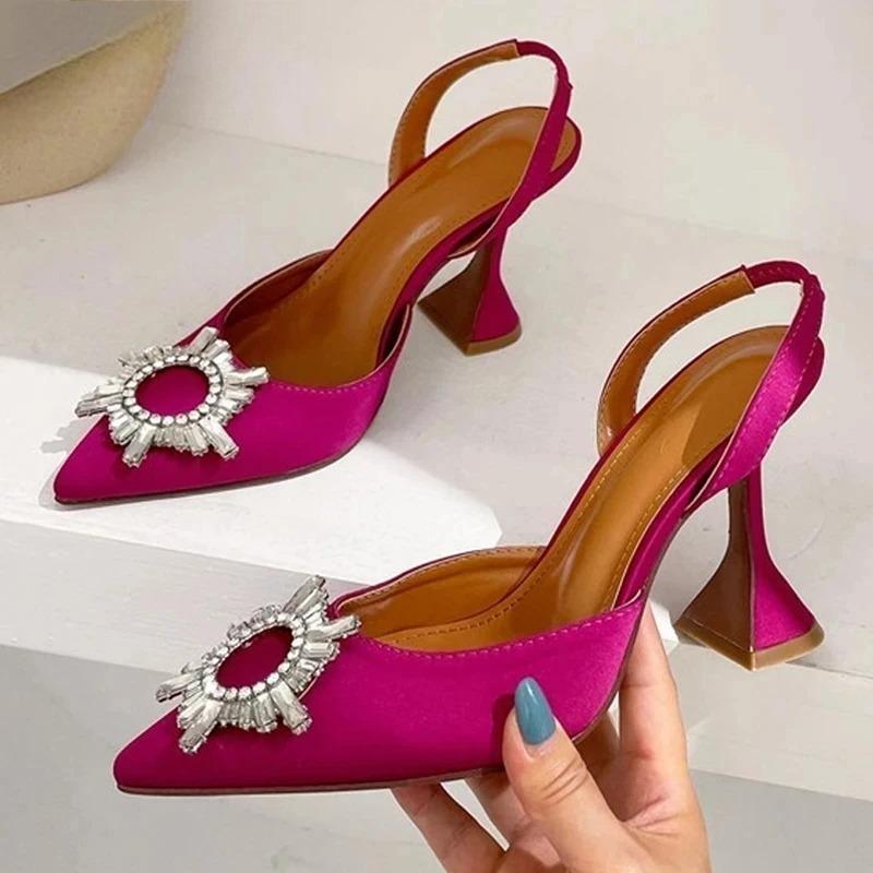 Silk Women Pumps with Crystal Strange Style High Heels for Autumn