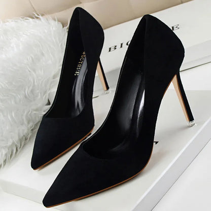 Suede High Heel Pumps - Fashionable Office And Party Shoes