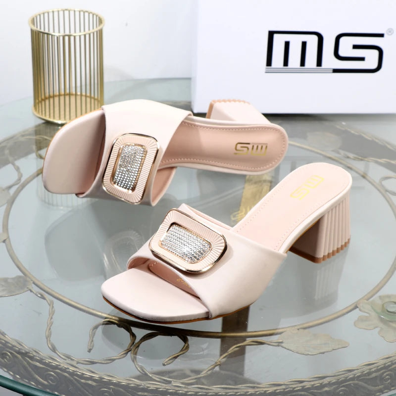 Metal Square Buckle Slippers For Plus Size Women Perfect Summer
