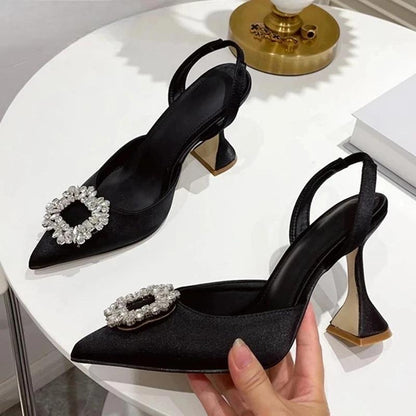 Silk Women Pumps with Crystal Strange Style High Heels for Autumn