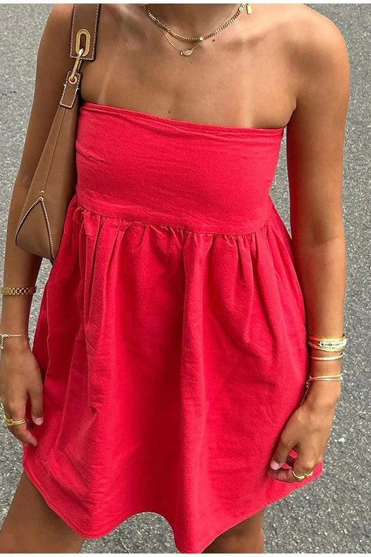 Strapless Sleeveless Patchwork Loose High Waist Mini Dress