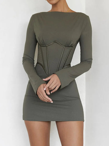 Backless Mini Dress With Full Sleeves
