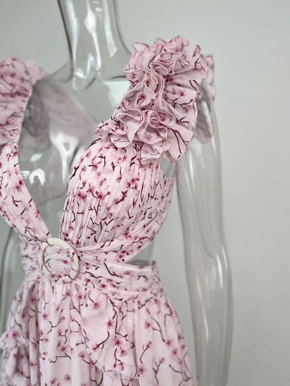 Valentina Floral Dress With Cut Out Ruffle