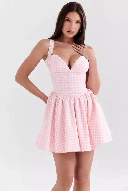 V-Neck Lace Sleeveless Mini Dress