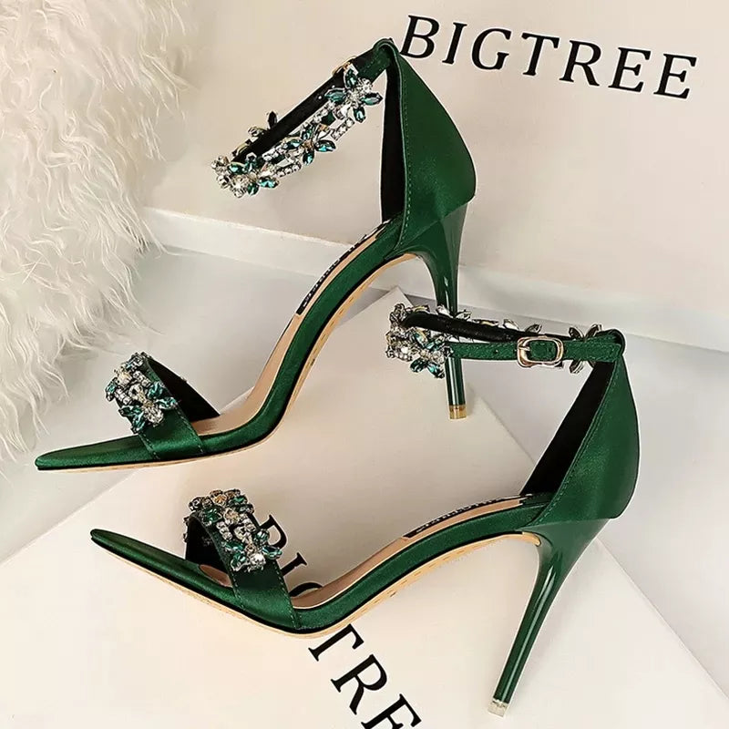 Rhinestone Open Toe High Heel Sandals For Women By New Designer