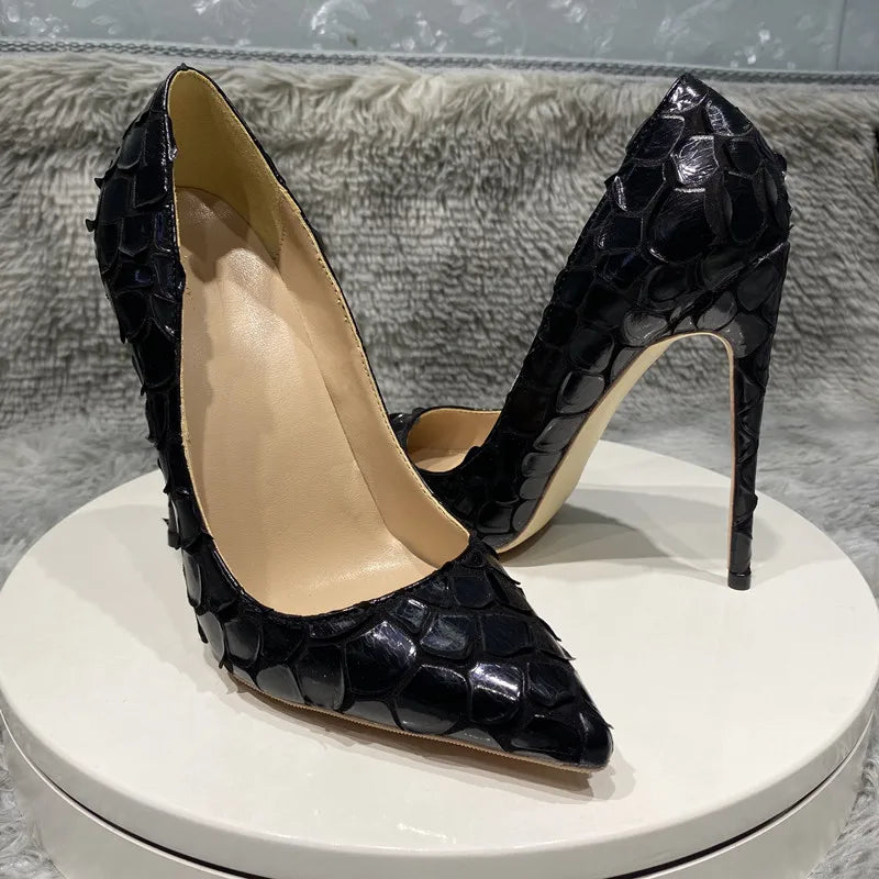 Crocodile-Effect Women Sexy Pointy Toe Stiletto Pumps