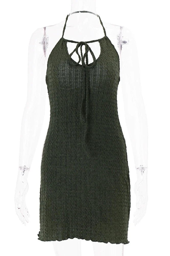 Backless Sleeveless Mini Dress With Lace-Up Hollow Out
