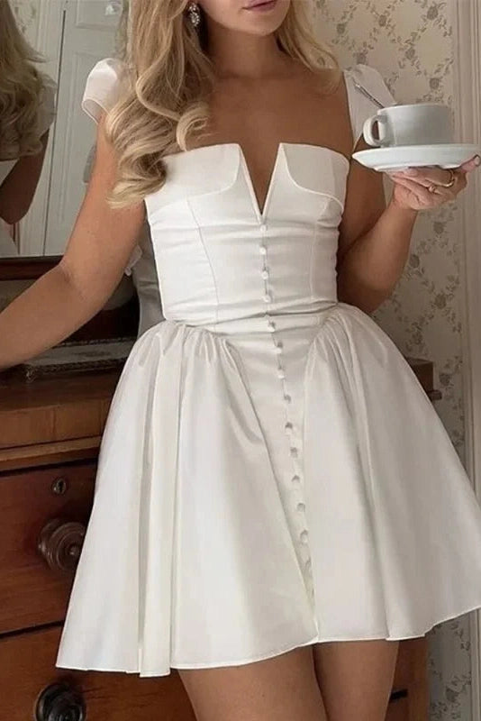 Pleated Square Neck Sleeveless A-Line Mini Dress