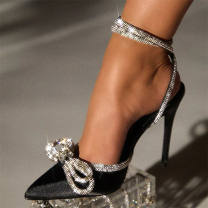Crystal Buckle Strap Women Pumps With Butterfly-Knot Detail And Thin High Heels