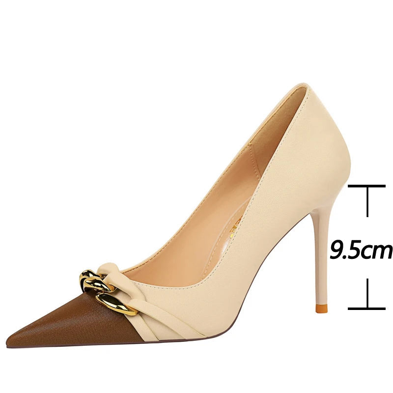 Metal Chain Decoration High Heel Pumps In Mixed Colors