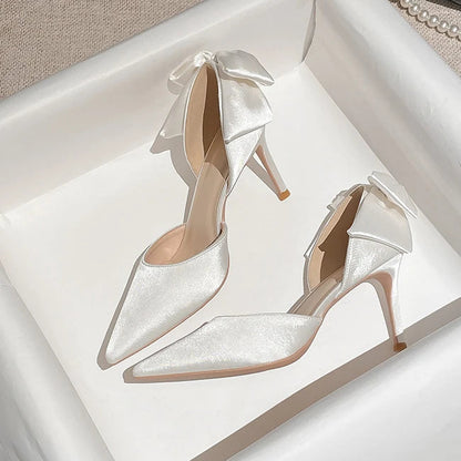 Solid Color Stiletto Bow Hollow Women’s Wedding Shoes