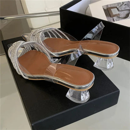 Pvc Transparent Crystal Low Heels Pointed Toe Women Pumps