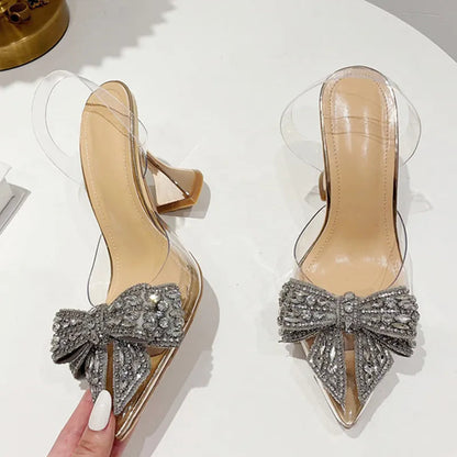 Crystal Sequined Bowknot Women Pumps With Sexy Pointed Toe High Heels