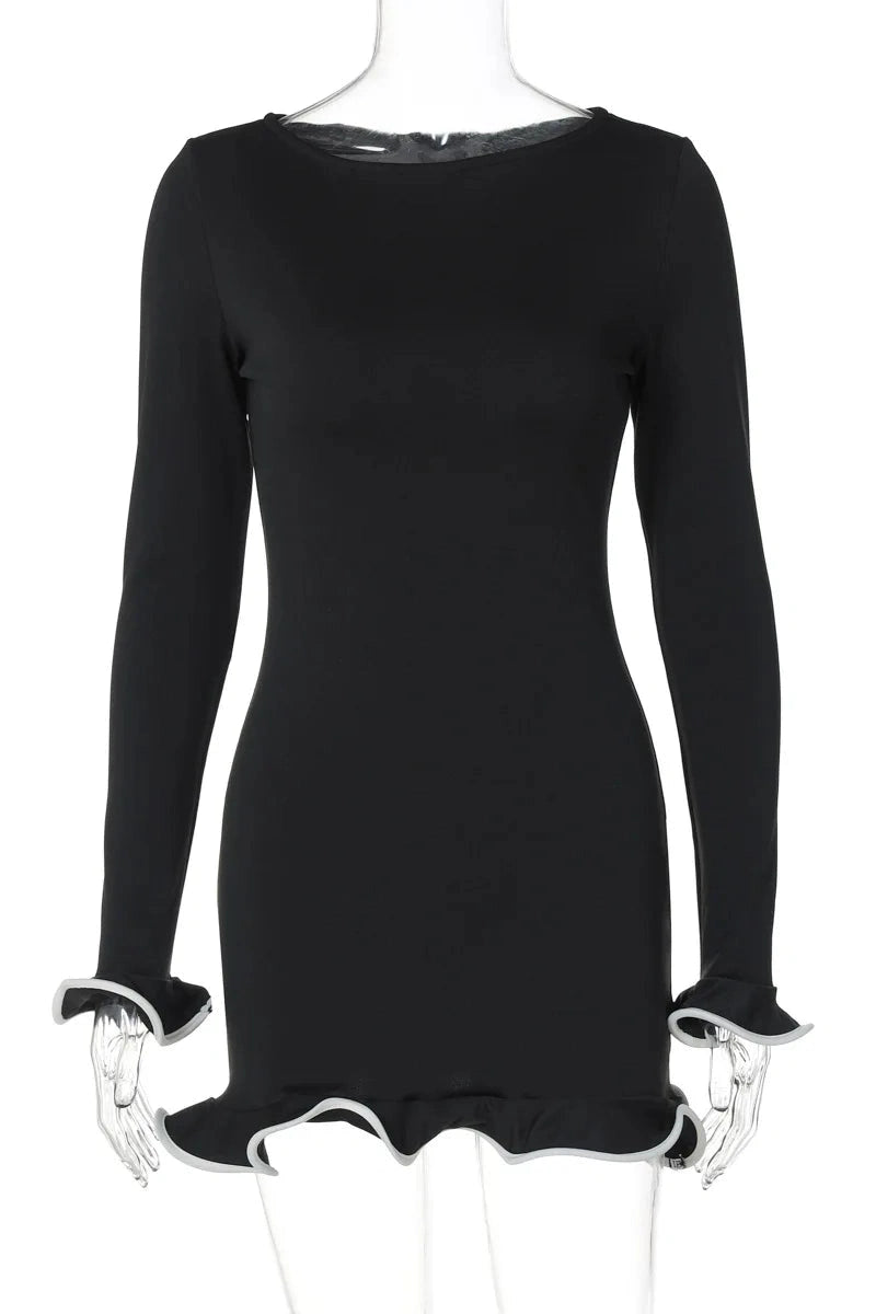 High Waist Slim Long Sleeve Bodycon Mini Dress - Fit