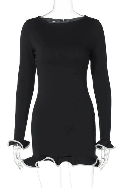 High Waist Slim Long Sleeve Bodycon Mini Dress - Fit