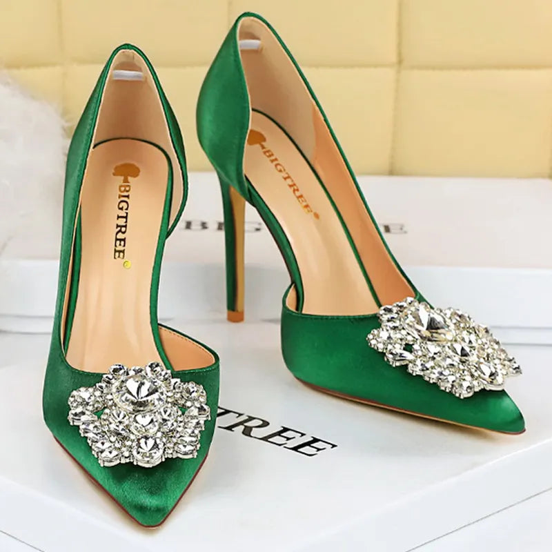 Satin Rhinestone High Heels For Women - Elegant Banquet Stilettos Lady