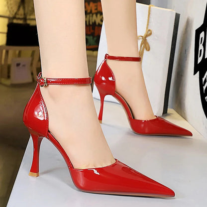 Nude Patent Leather High-Heeled Pumps For Women Luxury Banquet Shoes Summer