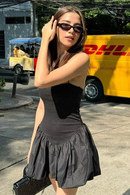 Spaghetti Strap Sleeveless Patchwork Mini Dress