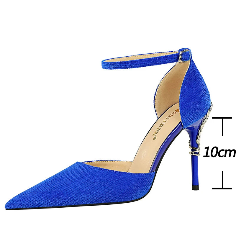 Suede Women Pumps With Metal Heel - High Heels For Luxury Party