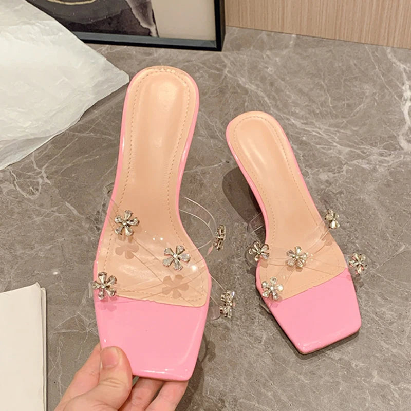 Crystal Flowers Designer Sandal Pvc Transparent Shoes