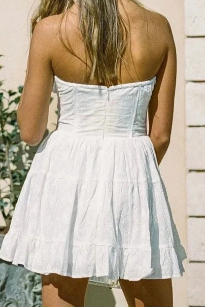 Lace A-Line Mini Dress With Off-Shoulder Tie-Up