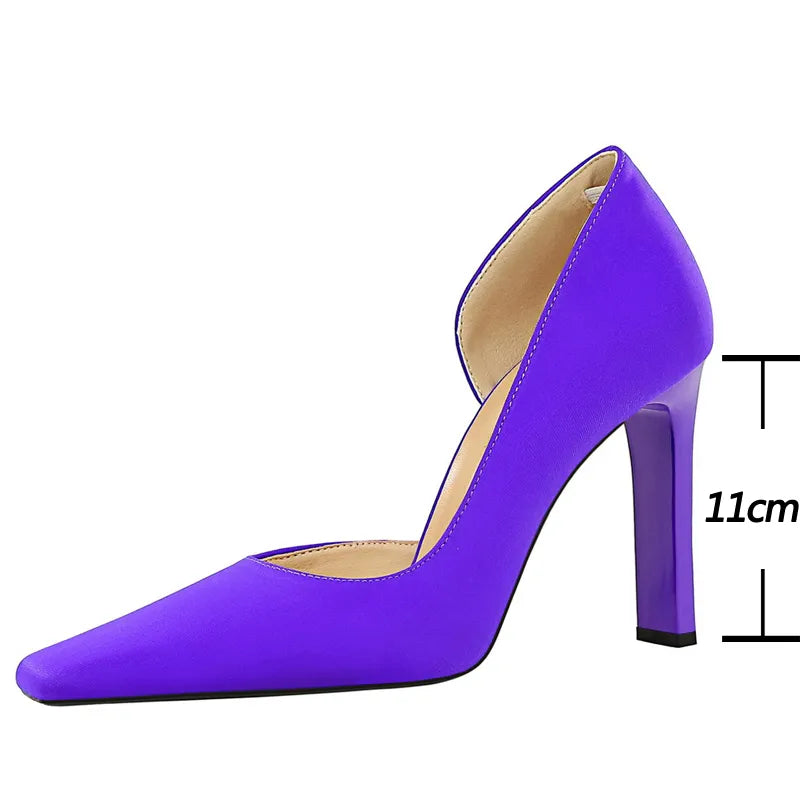 Thick Heel And Super High Pumps In Silks Satins For Women
