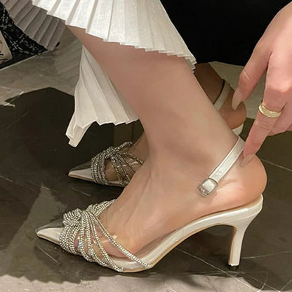 Glitter Rhinestone Pointed Toe Women Pumps And Slingback Sandals