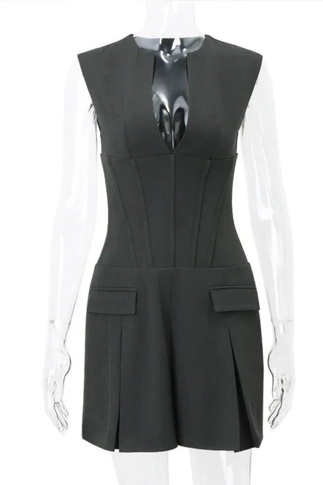V-Neck Sleeveless Mini Dress