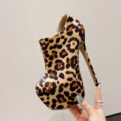 Leopard Print Round Toe Extreme High Heels For Spring And Autumn