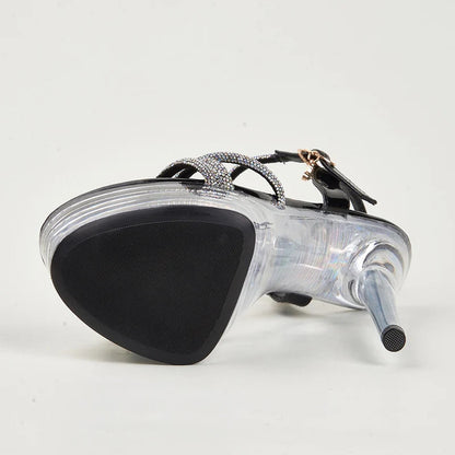 Crystal Transparent Platform Sandals Women Open Toe Rhinestone High Heels
