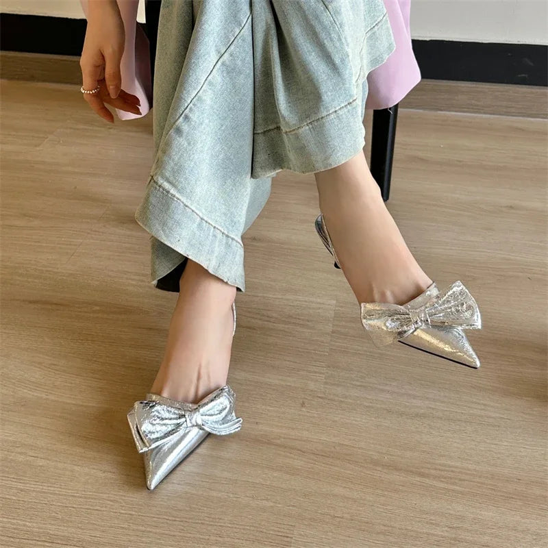 Butterfly-Knot Pointed Toe Thin Heel Pumps For Women