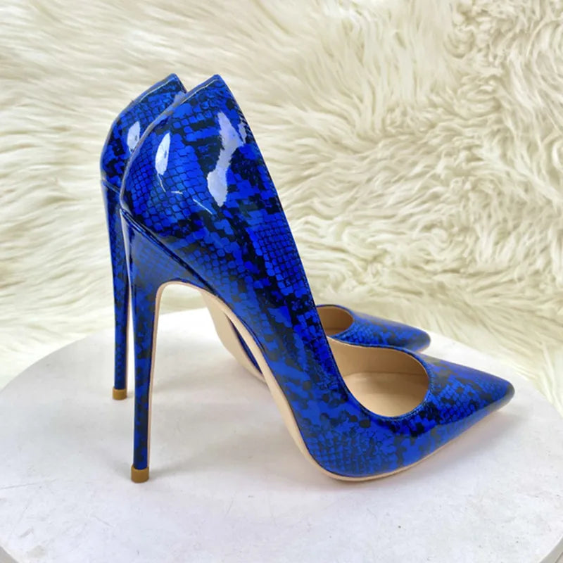 Royal Blue Snakeskin Pointy Toe High Heels For Women - Sexy Party Shoes