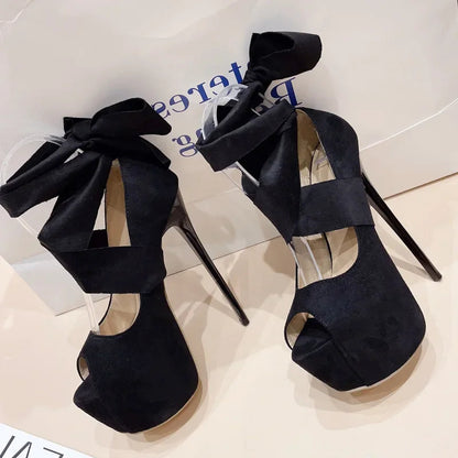 Ankle Cross-Strap Peep Toe Women Pumps With Platform And Extreme Thin High Heels