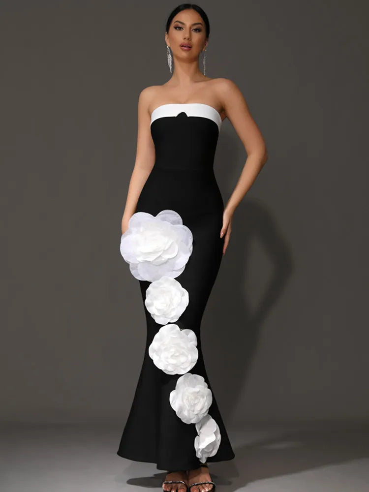 Elvy Strapless Bandage Gown With Flower Detail