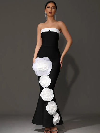 Elvy Strapless Bandage Gown With Flower Detail